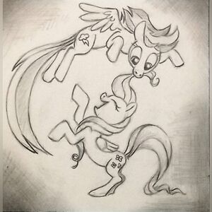 MLP : FIM "Filly Frolic" Fluttershy & Rainbow Dash Graphite Drawing